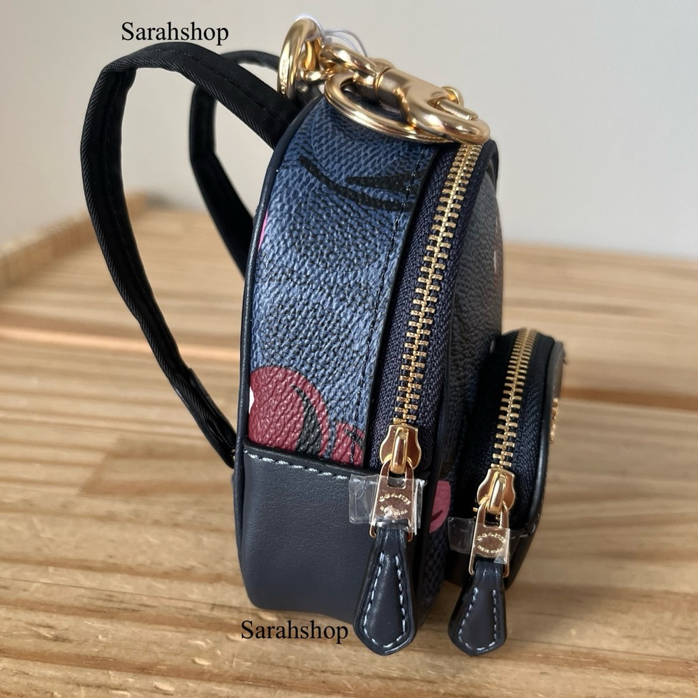 ✅Coach Mini Court Backpack Bag Charm In Signature Canvas With Cherry Print - Picture 5 of 8